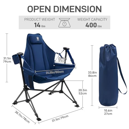 Ever Advanced Blue Oversized Padded Camping Swing Chair with Cup Holder, Supports Up to 400lbs