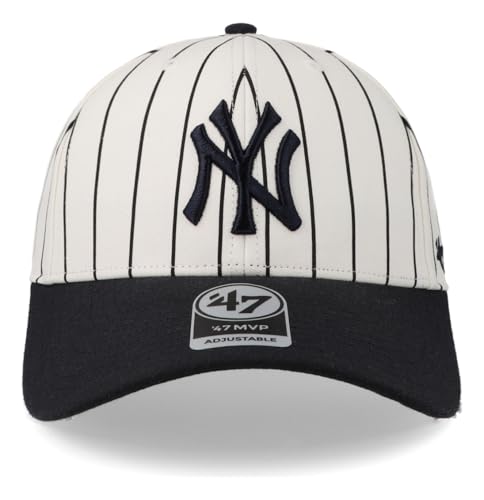 47 Brand Cap MVP Unisex Baseball Hat – One Size, White/Navy Visor with Logo & Pinstripe