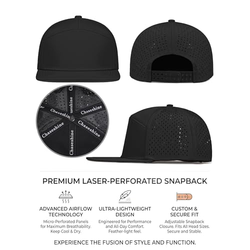 Performance Trucker Hat for Men & Women - 7 Panel Snapback Flat Bill Cap - 7XL Big Heads / 11 Black