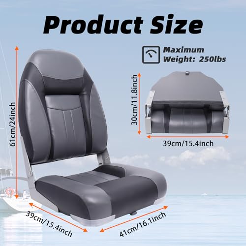 QCUNMAG Dark Gray & Black High Back Boat Seat Marine Fishing Seat Deluxe