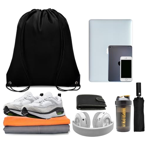 Black 150PCS Drawstring Gym Backpack Bulk Polyester Cinch Bags for Sports & Travel