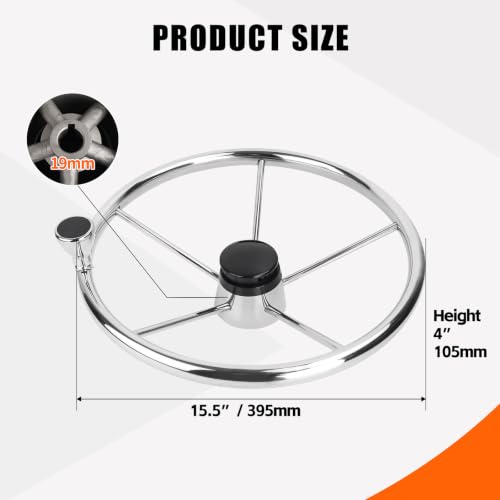 Silver 15.5 Inch Boat Steering Wheel with 5-Spoke Stainless Steel Design - Universal Fit