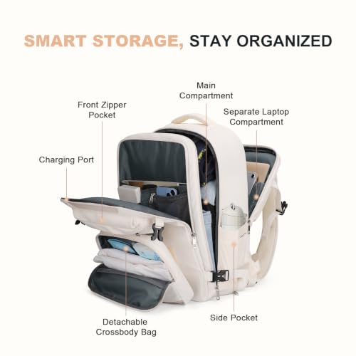 Travel Backpack for Men Women 17.3 Inch Laptop Shoe Compartment - Beige
