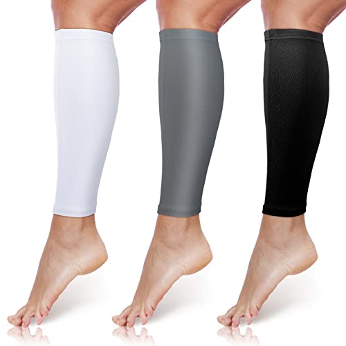 Calf Compression Sleeves Set - Medium Size, 3 Pairs, Black White Gray