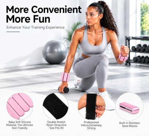 Pink Adjustable Ankle & Wrist Weights Set of 2 - 1Lb Each for Fitness