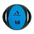 Aeromat 14 lbs Dual Grip Power Medicine Ball - Black/Blue 9" Diameter for Abdominal & Rotational Training