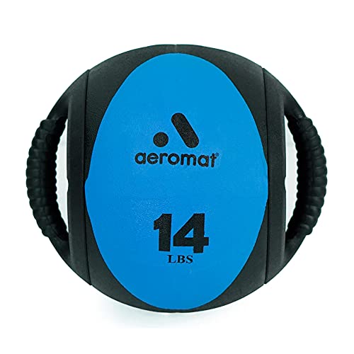 Aeromat 14 lbs Dual Grip Power Medicine Ball - Black/Blue 9" Diameter for Abdominal & Rotational Training