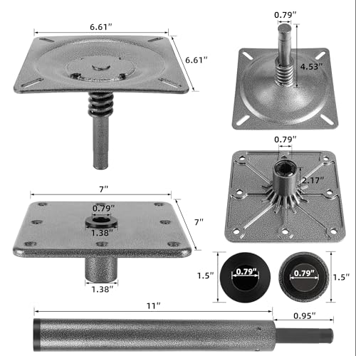 Marine Boat Seat Pedestal Mount Kit - Adjustable 3/4" Pin & 7x7 Base Plate
