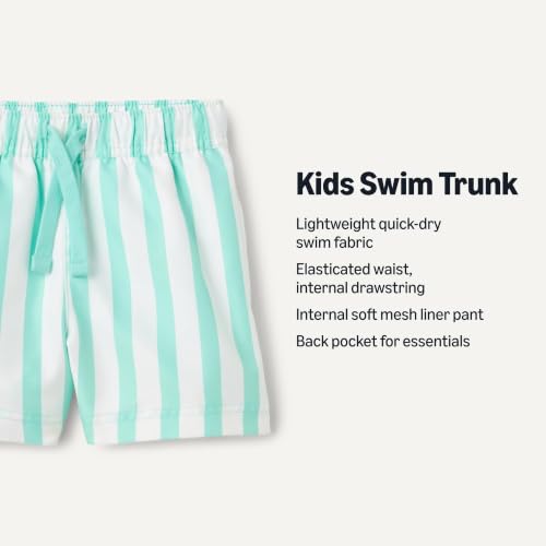 Kids' Woven Board Short Swim Trunk - Short Length, Bright Mint Green Stripe, Medium