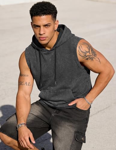 Men's Cotton Sleeveless Hooded Tank Top with Pocket - Casual Fitness Wear