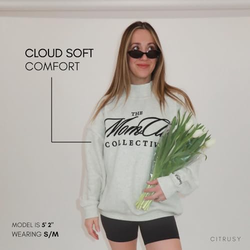CITRUSY Mom Club Oversized Mockneck Sweatshirt Large-X-Large Oat | Turtleneck Mama Top