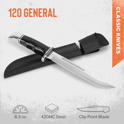 Buck Knives 120 General Hunting Knife with Sheath - Black & Silver, 7-3/8" Blade