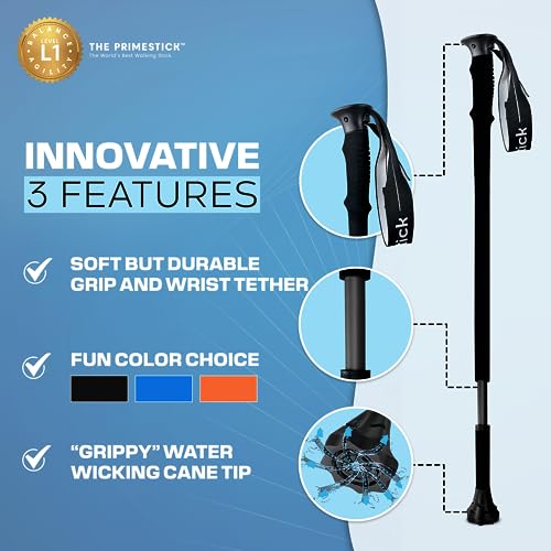 Dynamo Prime Adjustable Walking Cane for Seniors - Space Black Lightweight Support