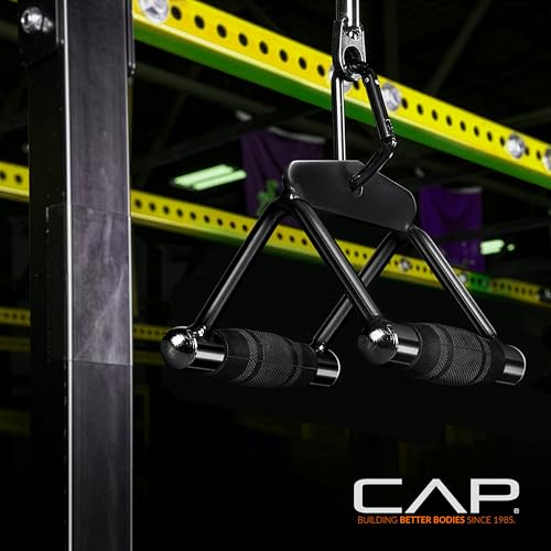 Black Double D Handle with Rubber Grips for Cable Machine Attachments