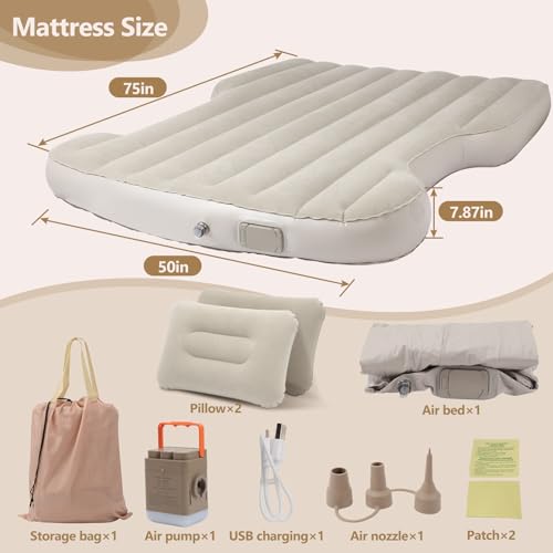 Beige Tesla Model Y Air Mattress Self-Inflating Camping Bed 2020-2026