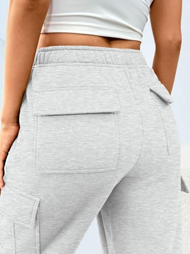 Women's Cargo Sweatpants Wide Leg Work Pants with Pockets - Medium Grey
