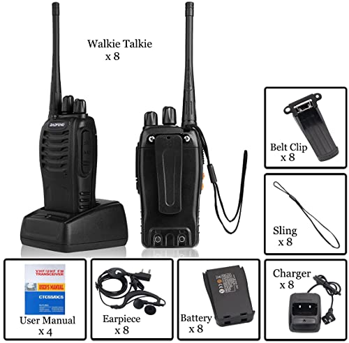 Black 8-Pack Walkie Talkies for Adults Long Range Two-Way Radios Rechargeable