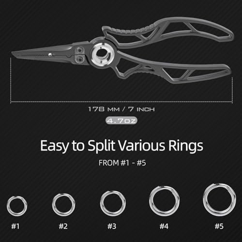 7-Inch Fishing Pliers with Titanium Coating Saltwater-Resistant Line Cutter & Hook Remover