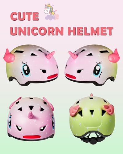 Pink Unicorn Toddler Helmet - Adjustable Kids Bike Helmet for 1-8 Years