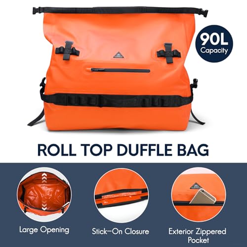 Haimont Waterproof Roll-Top Dry Duffel Backpack Bag 90L Orange - IPX7 Outdoor Gear
