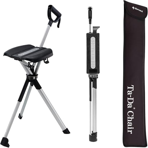 STEP2GOLD Ta-Da Chair Series 2 Folding Walking Stick & Seat M, Black, Lightweight Aluminum