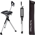 STEP2GOLD Ta-Da Chair Series 2 Folding Walking Stick & Seat M, Black, Lightweight Aluminum