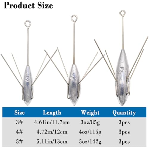 Silver 4oz 3-Piece Sputnik Sinker Long Tail Fishing Weights - Saltwater Surf Casting