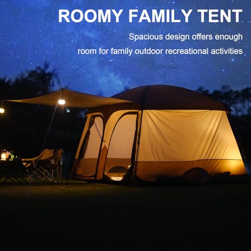 Vidalido Orange Family Camping Tent with Extended Vestibule, Waterproof & Breathable Mesh Windows