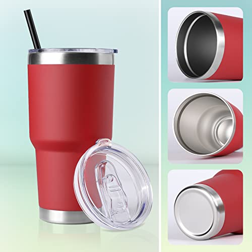 30 oz Insulated Stainless Steel Travel Tumbler with Lid & Straw - Red, 12 Pack