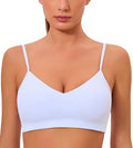 Women's V Neck Sports Bra with Padding & Thin Straps - Medium White