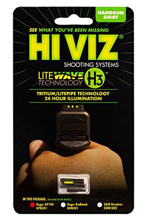 HiViz Litewave H3 Sight Tritium LitePipe Day/Night for Ruger GP100 with Spring Plunger Retained Front Sight., Green and White, one Size (GPN301)
