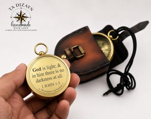 God Is Light Bible Verse Compass - Inspirational Brass Navigation Gift for Men Women Boys Girls Variation of God Is Light-1 John 1:5