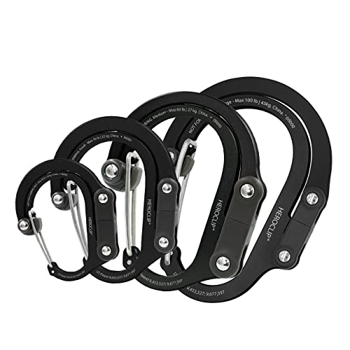 Gear Aid HEROCLIP Medium Carabiner Gear Clip & Hook for Camping & Travel - Stealth Black