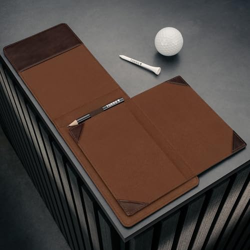 Genuine Leather Golf Scorecard and Yardage Book Holder - Dark Brown