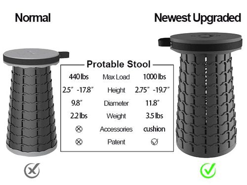 ALEVMOOM Upgraded 19.7" Collapsible Stool Portable,1000lbs Max Weight Foldable Stool for Adults Heavy Duty, Retractable Folding Telescoping Seat with Cushion for Outdoor Fishing Hiking BBQ