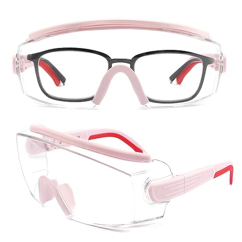 Pink Safety Glasses Over Eyeglasses Anti-Fog Protective Goggles with Adjustable Frame for Men Women - WEYMENG