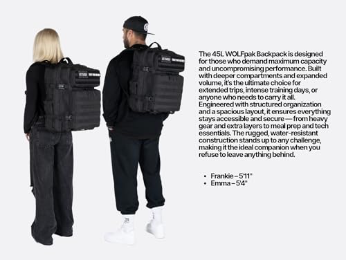 WOLFpak Alpha Black 45L Waterproof Gym Backpack with Laptop & MOLLE Webbing