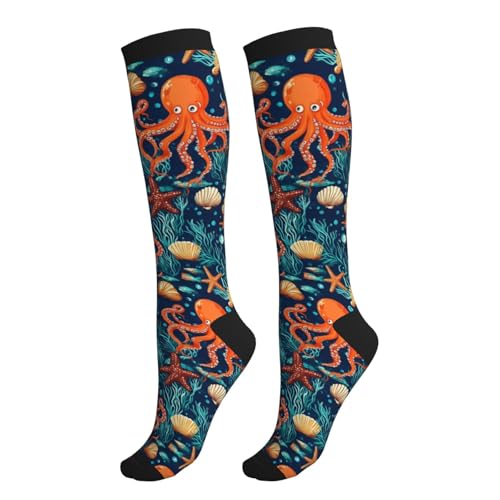 Compression Socks Calf Knee High Support Socks For Women Men - One Size Ocean Octopus