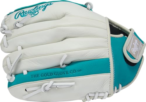 Rawlings Youth Fastpitch Softball Glove 11.5" White/Teal Basket Web Right Hand Throw