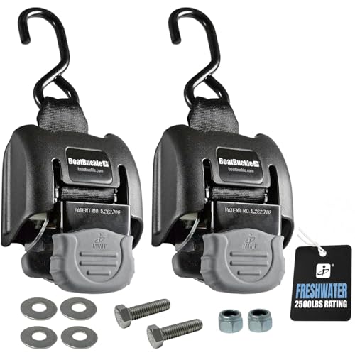 Black BoatBuckle Retractable Trailer Tie-Down Straps 2-Pack, 43-Inch, 2-Inch Width