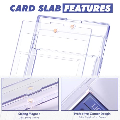 Homthy 100 Pack Magnetic Card Slabs for Trading Cards - Clear Acrylic Protectors with Label Slot, Standard Size Sports & Game Card Holders