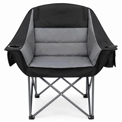 Qucamous Heavy Duty Padded Camping Chair Black & Grey Supports 500 lbs