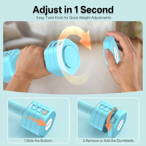 Adjustable Dumbbell Set 16LBS C-Blue Pair - 1S Quick Lock Home Gym Weights