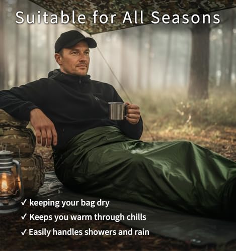 Litume Waterproof Mummy Bivy Sack Sleeping Bag Cover - Army Green, Lightweight & Compact Shelter for Camping & Backpacking