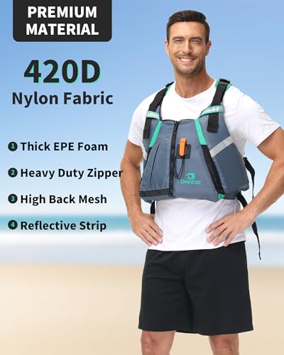 Owntop Adult Swim Vest Gray M-L Adjustable Buoyancy Safety Paddle Kayaking Canoeing