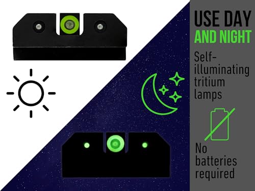 Green Tritium Night Sight Set for 17,19,22, Taurus GX4, Front & Rear Glow in The Dark