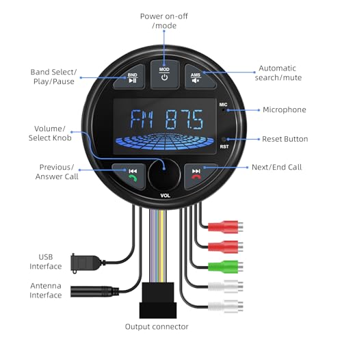 LEXXSON 3-Inch Waterproof Marine Bluetooth Radio with FM/AM/USB for Boats & Vehicles