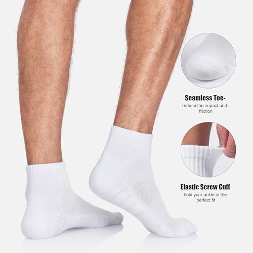 Lapulas Athletic Quarter Socks for Men Women White Large Mesh Cushioned Arch Support Non-Slip Running Ankle Socks - 6 Pack