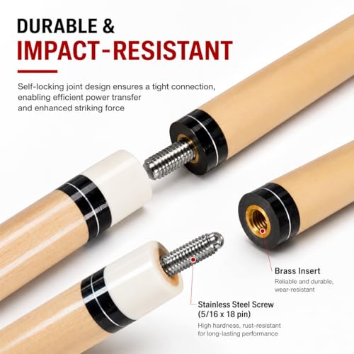 HNQQ 58 Inch 2-Piece Birch Pool Cue Sticks Set of 6, 20 oz, 13mm Tips for Billiards