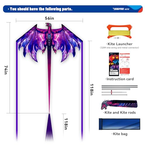 Kids & Adults Complete Purple Kite with Handle & 100ft Line - Easy to Fly for Outdoor Fun